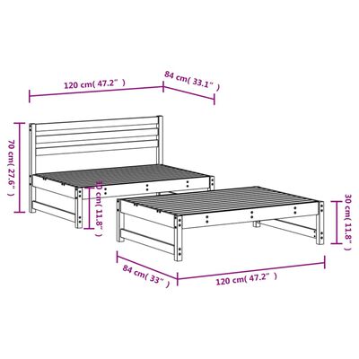 vidaXL Salon de jardin 2 pcs noir bois massif de pin