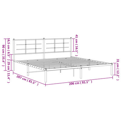 vidaXL Cadre de lit métal sans matelas avec tête de lit noir 200x200cm