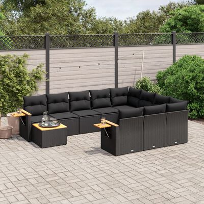 vidaXL Salon de jardin 11 pcs avec coussins noir résine tressée