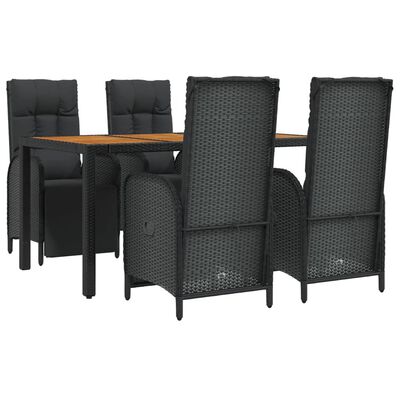 vidaXL Ensemble à manger de jardin coussins 5pcs Noir Résine tressée