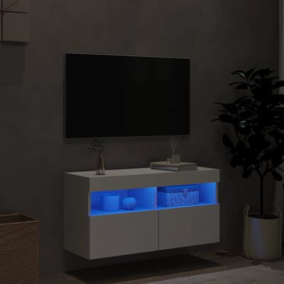 vidaXL Meuble TV mural avec lumières LED blanc 80x30x40 cm