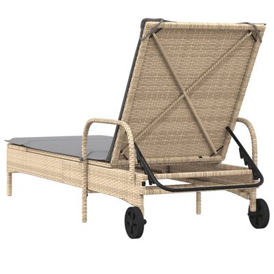 vidaXL Chaise longue avec roues et coussin beige résine tressée