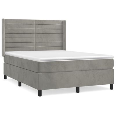 vidaXL Sommier à lattes de lit et matelas Gris clair 140x190cm Velours