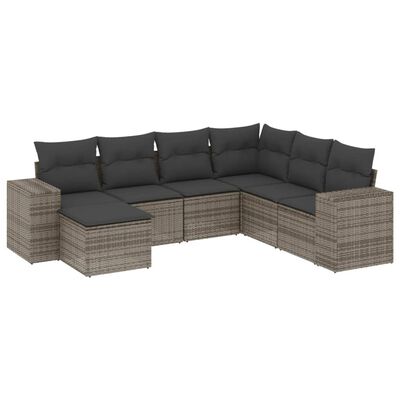 vidaXL Salon de jardin avec coussins 7 pcs gris résine tressée