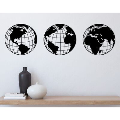 Homemania Décoration murale Carte du monde 140x41 cm Acier Noir