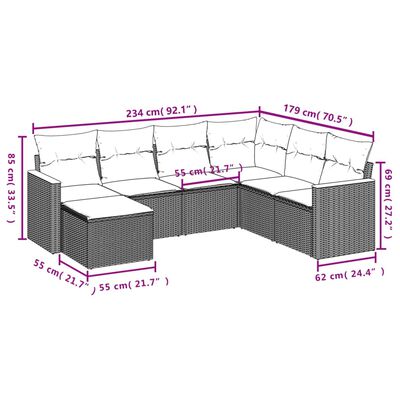 vidaXL Salon de jardin 7 pcs avec coussins noir résine tressée