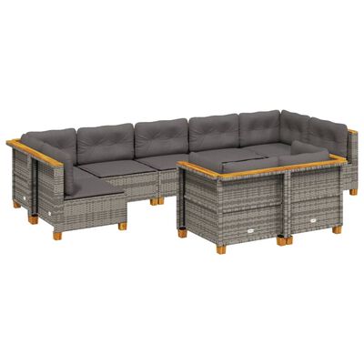 vidaXL Salon de jardin 9 pcs avec coussins gris résine tressée