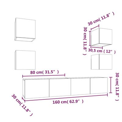 vidaXL Ensemble de meubles TV 6 pcs Chêne fumé Bois d'ingénierie