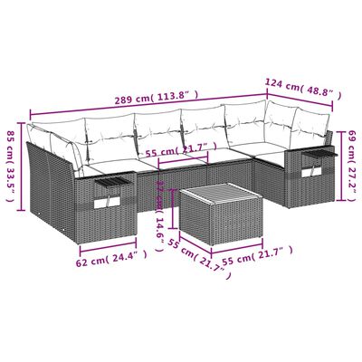 vidaXL Salon de jardin 8 pcs avec coussins noir résine tressée