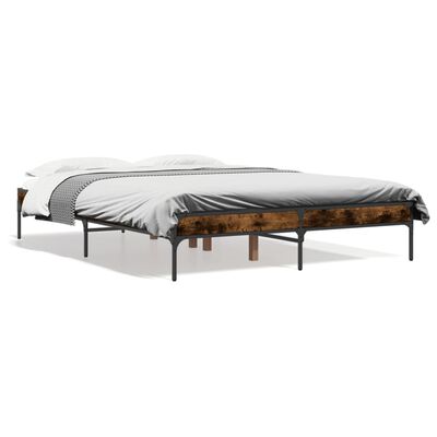 vidaXL Cadre de lit chêne fumé 140x190 cm bois d'ingénierie et métal