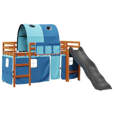 vidaXL Lit mezzanine enfants avec tunnel bleu 80x200cm bois pin massif