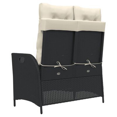 vidaXL Banc inclinable de jardin avec coussins noir résine tressée