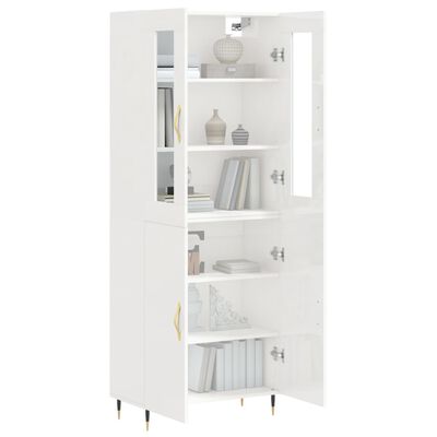 vidaXL Buffet haut Blanc brillant 69,5x34x180 cm Bois d'ingénierie