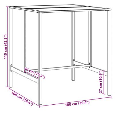 vidaXL Table de bar noir 100x100x110 cm acier enduit de poudre