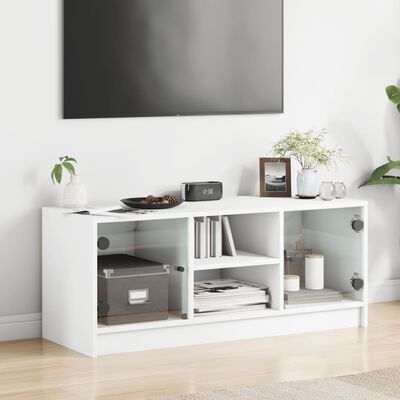 vidaXL Meuble TV avec portes en verre blanc 102x37x42 cm