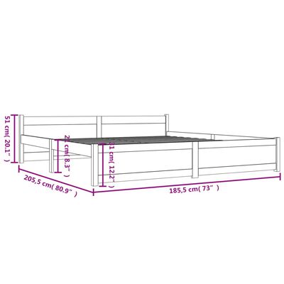 vidaXL Cadre de lit bois massif 180x200 cm super king