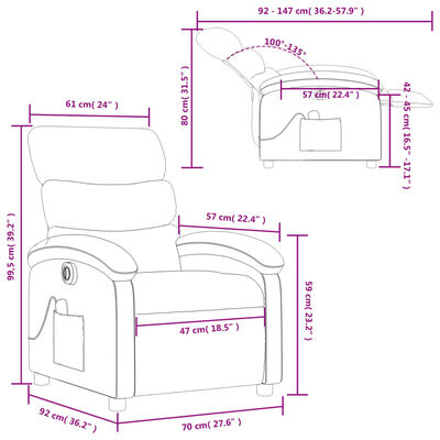 vidaXL Fauteuil de massage inclinable électrique Noir Tissu