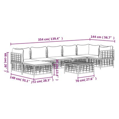 vidaXL Salon de jardin 8 pcs avec coussins anthracite résine tressée