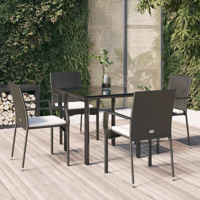 vidaXL Ensemble à manger de jardin coussins 5pcs Noir Résine tressée