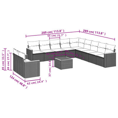 vidaXL Salon de jardin 12 pcs avec coussins noir résine tressée