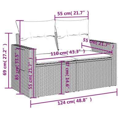 vidaXL Salon de jardin avec coussins 7 pcs gris résine tressée