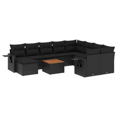 vidaXL Salon de jardin 11 pcs avec coussins noir résine tressée