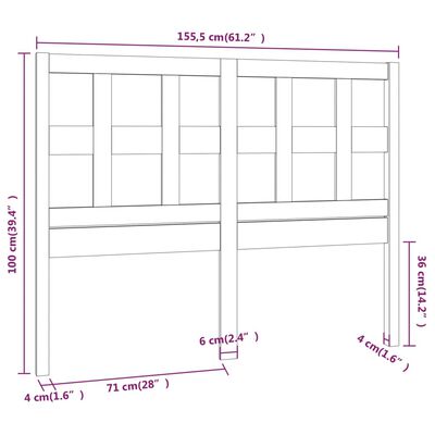 vidaXL Tête de lit Gris 155,5x4x100 cm Bois massif de pin