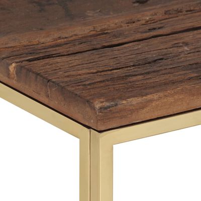 vidaXL Table basse doré acier inoxydable et bois de mélèze massif