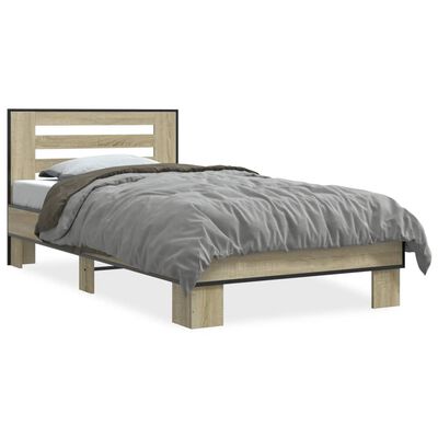 vidaXL Cadre de lit chêne sonoma 75x190 cm bois d'ingénierie et métal