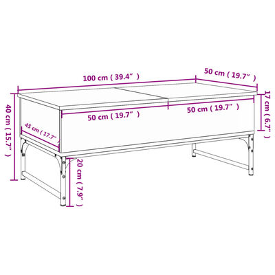 vidaXL Table basse chêne fumé 100x50x40 cm bois d'ingénierie et métal