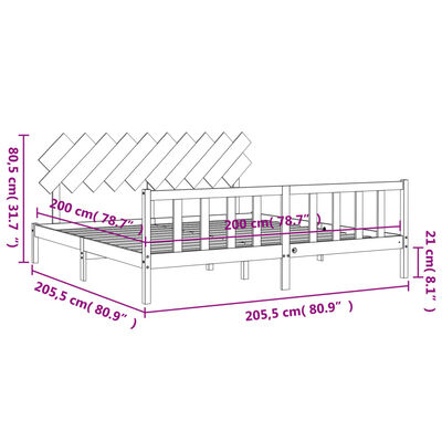 vidaXL Cadre de lit avec tête de lit 200x200 cm bois massif