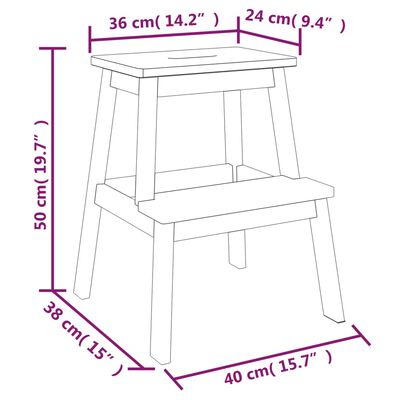 vidaXL Tabouret-escabeau 2 marches 40x38x50 cm Bois d'acacia solide