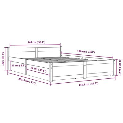 vidaXL Cadre de lit avec tiroirs 140x190 cm Double