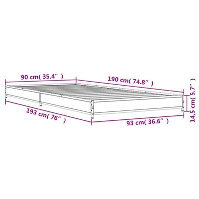 vidaXL Cadre de lit chêne fumé 90x190 cm bois d'ingénierie et métal