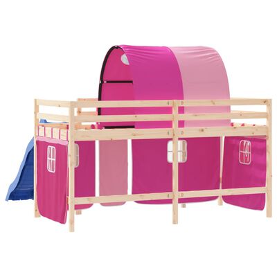 vidaXL Lit mezzanine enfants avec tunnel rose 90x190cm bois pin massif