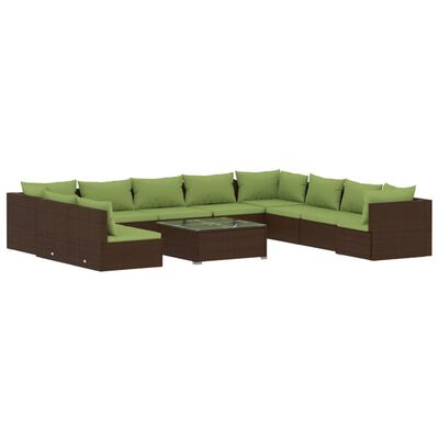 vidaXL Salon de jardin 11 pcs avec coussins marron résine tressée