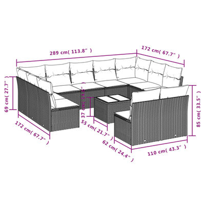 vidaXL Salon de jardin 12 pcs avec coussins noir résine tressée