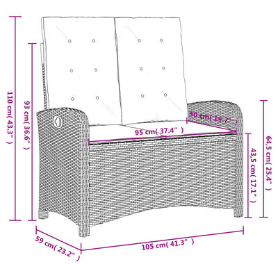 vidaXL Banc inclinable de jardin avec coussins gris résine tressée