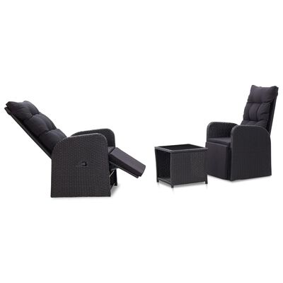 vidaXL Ensemble de bistro 3 pcs avec coussins Résine tressée Noir