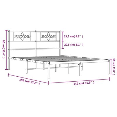 vidaXL Cadre de lit métal sans matelas avec tête de lit noir 135x190cm