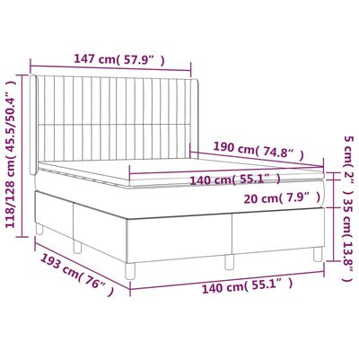 vidaXL Sommier à lattes de lit matelas et LED Bleu foncé 140x190 cm