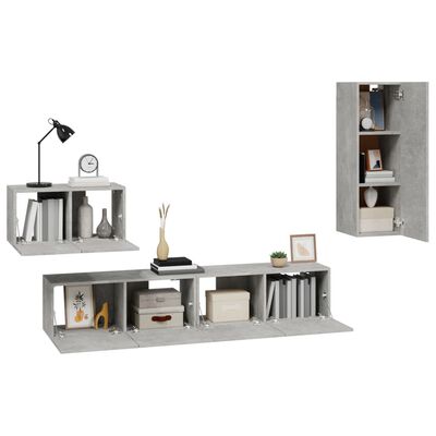 vidaXL Ensemble de meubles TV 4 pcs Gris béton Bois d'ingénierie