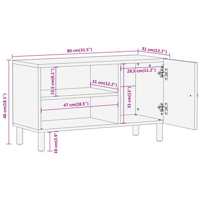 vidaXL Meuble TV 80x31x46 cm bois massif de manguier