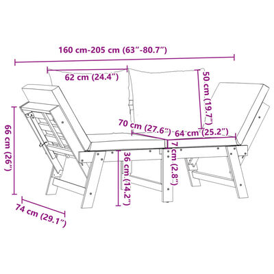 vidaXL Banc de jardin avec coussins 2 en 1 bois d'acacia massif