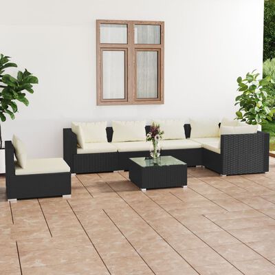 vidaXL Salon de jardin 7 pcs avec coussins Résine tressée Noir