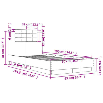 vidaXL Cadre de lit tête de lit chêne fumé 90x190 cm bois ingénierie