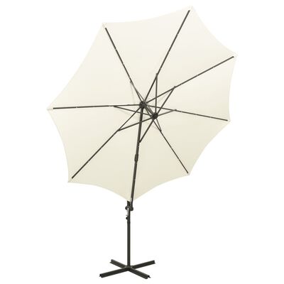 vidaXL Parasol de jardin en porte-à-faux et mât et lumières LED sable