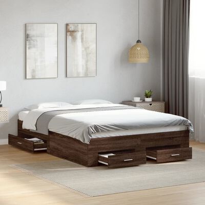 vidaXL Cadre de lit avec tiroirs sans matelas chêne marron 140x190 cm