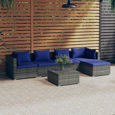 vidaXL Salon de jardin 6 pcs avec coussins résine tressée gris