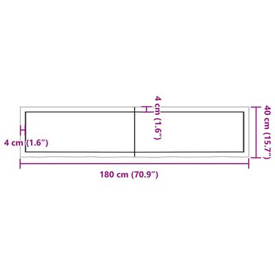 vidaXL Comptoir de salle de bain marron 180x40x(2-4) cm bois traité